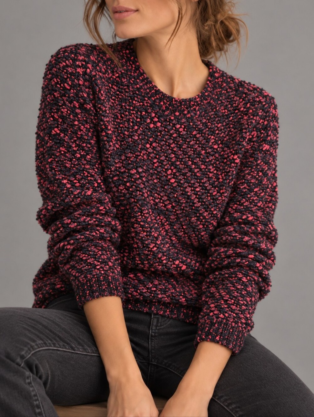 Maje Azalee Black Pink Open Knit Textured Sweater Womens Size 3 (Large)